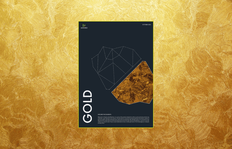 Gold background with the document cover of explore the elements: gold which features the title as well as a rock formation hinting to gold