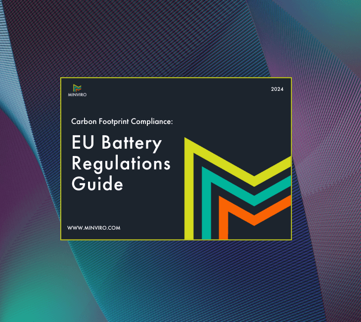 Cover page of a guide by Minviro, titled "Carbon Footprint Compliance: EU Battery Regulations Guide". 